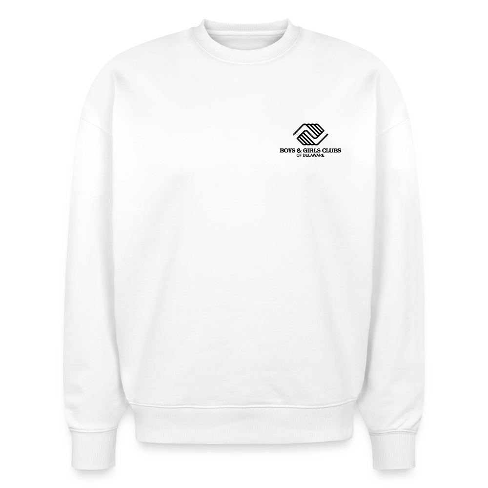 BGCDE Club Kids Need You BLUE - Dual Sided Stanley/Stella Radder Unisex Oversized Organic Sweatshirt - white