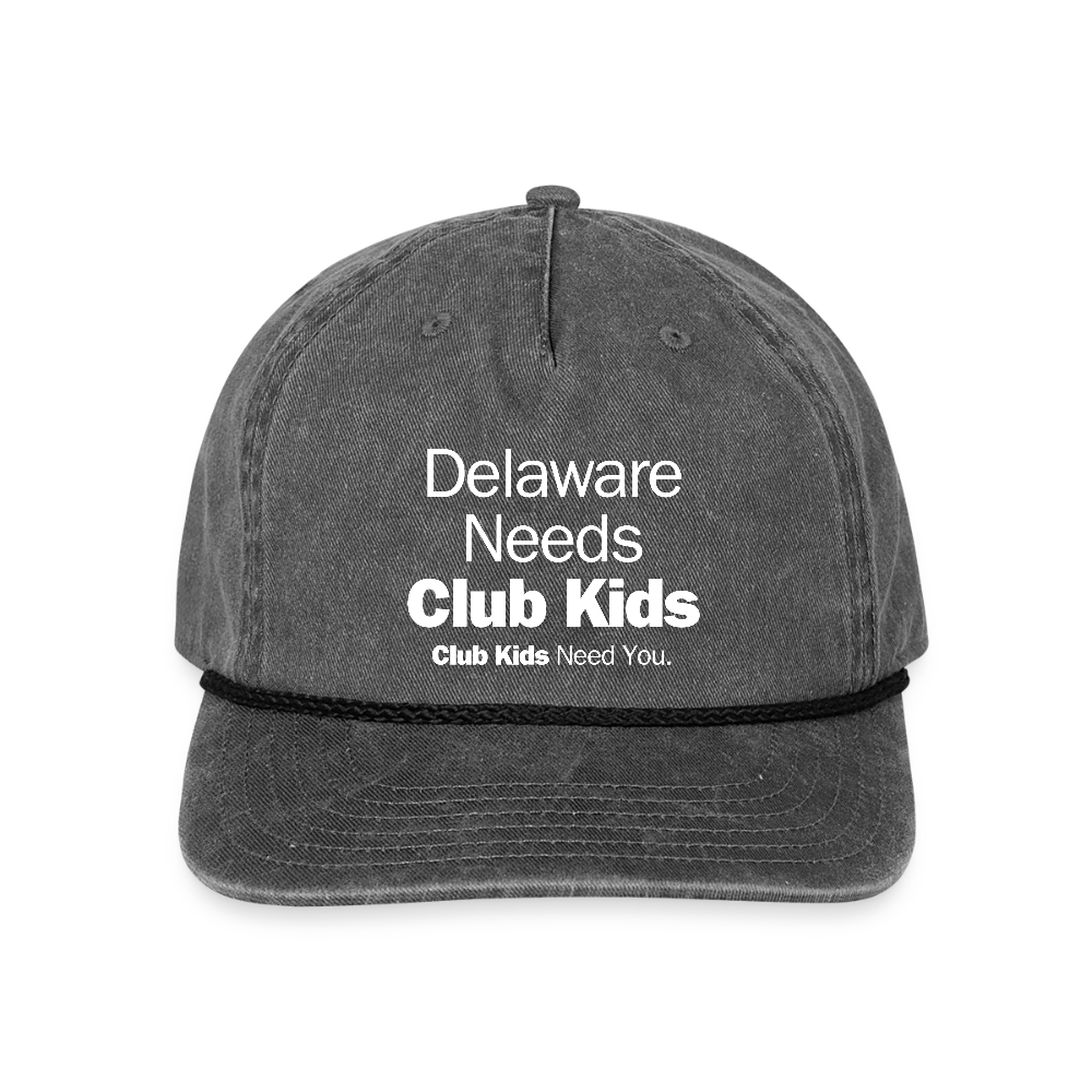 Delaware Needs Club Kids Vintage Washed Rope Cap - washed black